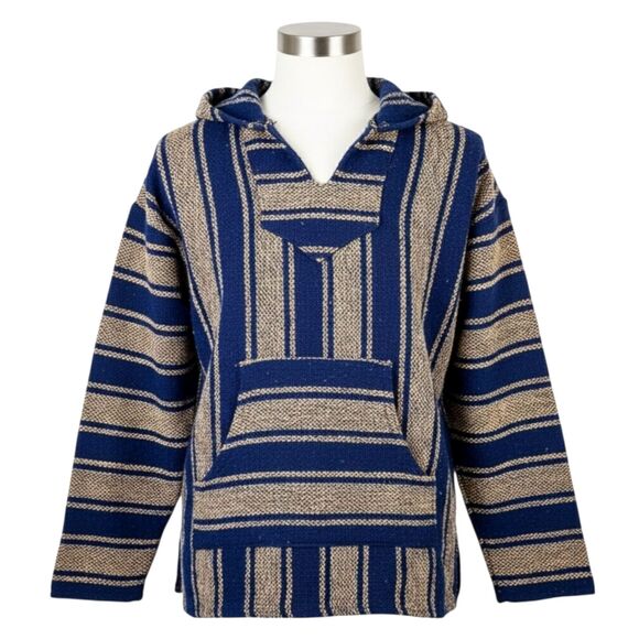 Sunspecs Striped Mexican Baja Hoodie Pullover Sz L - Boho Hippie Surfer Skater - Picture 4 of 12